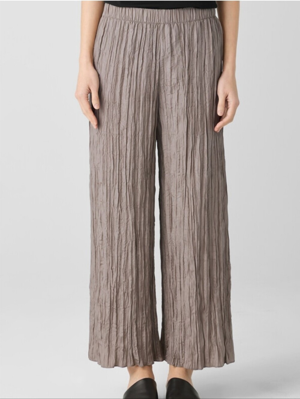 Eileen Fisher  Crushed  Wide-Leg Silk Pleated Pants